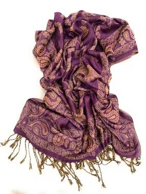 NWT Purple/Gold Pashima Scarf with Fringe